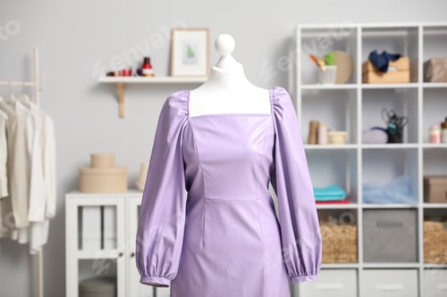 Preview: Female mannequin with dress in workshop, closeup