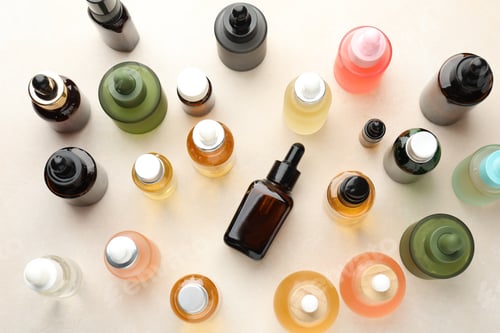 Preview: Different cosmetic products on white table, flat lay
