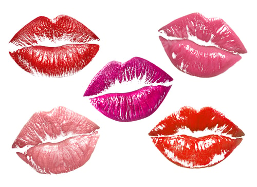 Preview: Lipstick kiss marks in different colors on white background, set