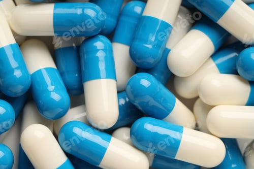 Preview: Many antibiotic pills as background, top view