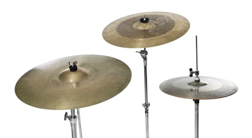 Preview: Drum cymbals isolated on white. Musical instrument