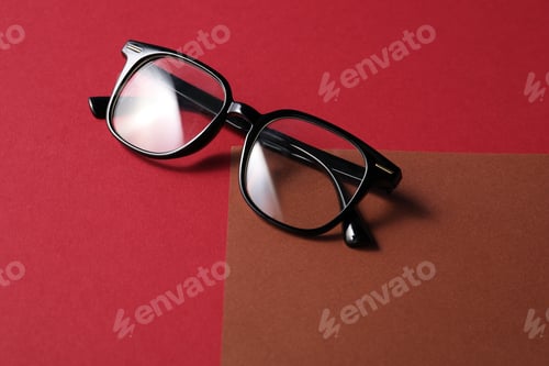 Preview: Pair of stylish eyeglasses on color background