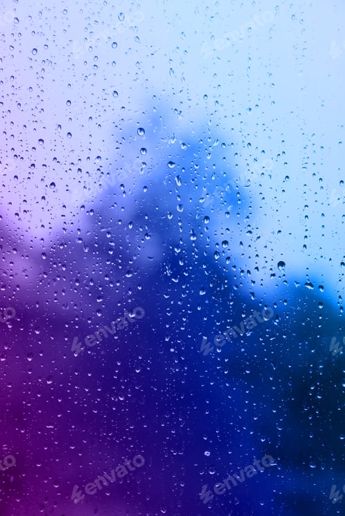 Preview: Glass window surface with water drops, closeup view