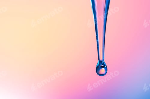 Preview: In vitro fertilization. Pipette with liquid sample on color gradient background, closeup. Space for