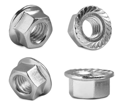 Preview: Metal flange nuts isolated on white, set