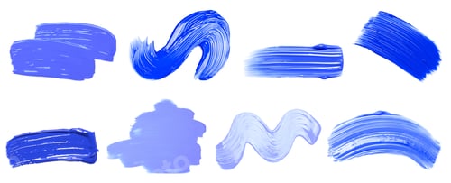 Preview: Brush strokes in various shades of blue on white background, set