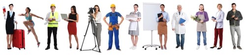 Preview: Choosing profession. People of different occupations on white background, collage of portraits