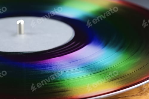 Preview: Vinyl record in rainbow colors, closeup view