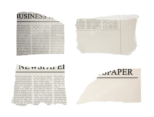 Preview: Torn newspaper pieces isolated on white, set