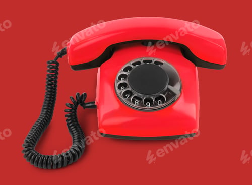 Preview: Old telephone on red background. Hotline concept