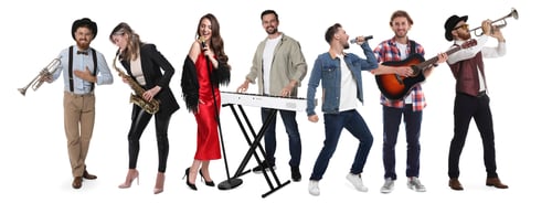 Preview: Musicians. Portraits of different people on white background, set