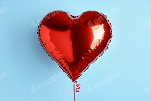 Preview: One heart-shaped balloon on light blue background. Valentine's Day
