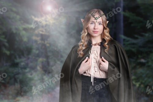 Preview: Beautiful elf girl in enchanted forest. Mysterious fairy