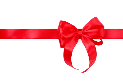 Preview: Red satin ribbon with bow isolated on white, top view