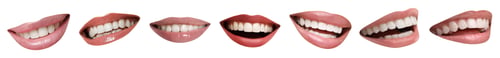 Preview: Collage with smiles of different people on white background. Dental care for teeth health