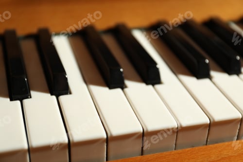 Preview: Closeup view of piano keys. Musical instrument