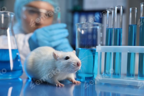 Preview: Scientist working with rat at table in laboratory, selective focus