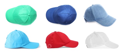 Preview: Baseball caps in different colors isolated on white, set