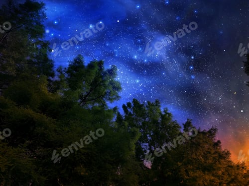Preview: Amazing starry sky above trees at night