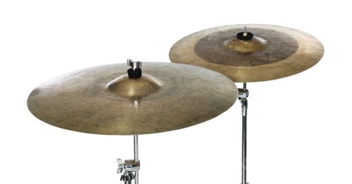 Preview: Drum cymbals isolated on white. Musical instrument