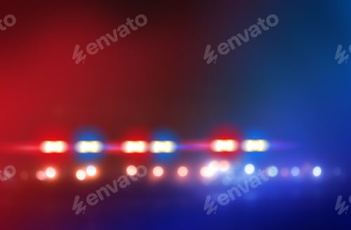 Preview: Police red and blue lights, blurred cars. Emergency vehicle lighting