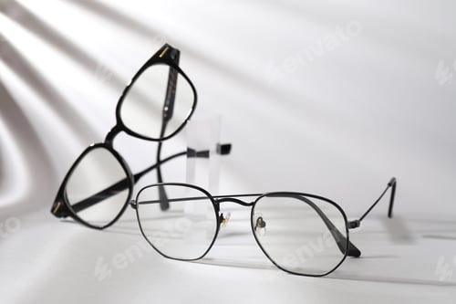 Preview: Pairs of eyeglasses on light background, closeup