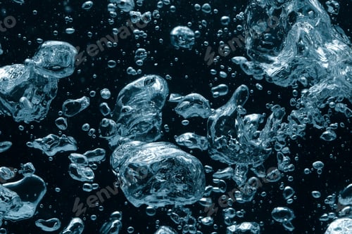 Preview: Pure water with bubbles against black background