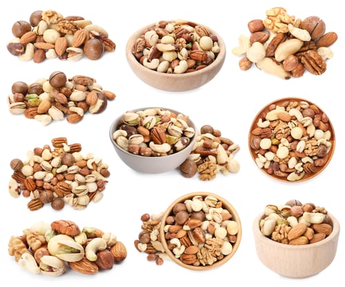 Preview: Mix of different nuts isolated on white, set