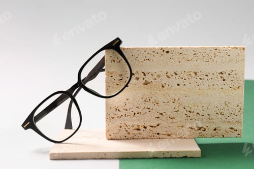 Preview: Stylish presentation of eyeglasses on color background
