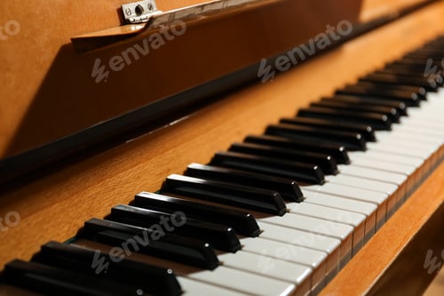 Preview: Closeup view of piano keys. Musical instrument