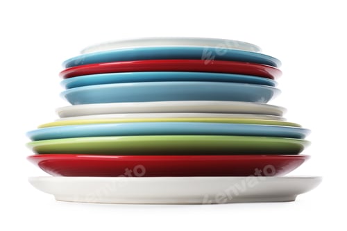 Preview: Stack of clean dishes isolated on white
