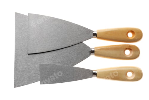 Preview: Three putty knives isolated on white, top view