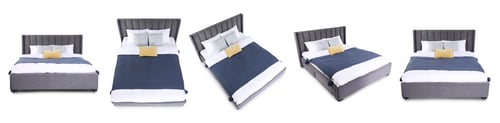 Preview: Large bed with bed linens isolated on white, set