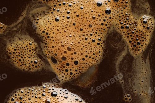Preview: Delicious coffee and bubbles as background, top view
