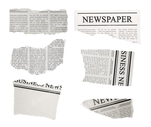 Preview: Torn newspaper pieces isolated on white, set