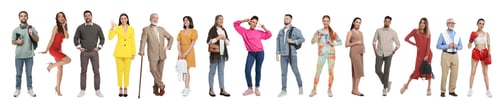 Preview: Different people on white background. Full-length portraits