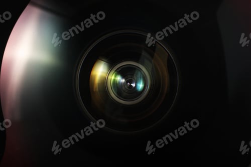Preview: Closeup view of professional camera lens. Photographer's equipment