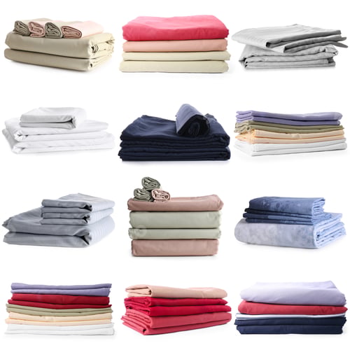 Preview: Stacked bed linens isolated on white, set