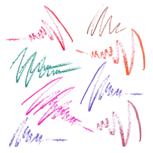 Preview: Strokes of lip and eye pencils on white background, set. Palette of cosmetic product