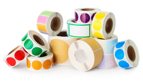 Preview: Rolls of adhesive tags isolated on white