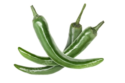 Preview: Fresh green chili peppers on white background