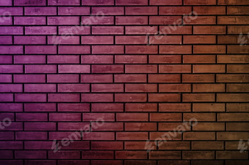 Vista previa: Neon lights on brick wall. Color gradient from yellow to magenta
