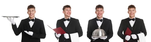 Preview: Waiter in uniform. Portraits of man on white background, collection