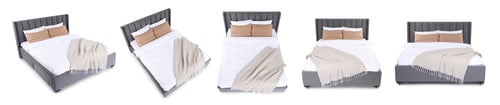 Preview: Large bed with bed linens isolated on white, set