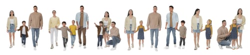 Preview: Family isolated on white, collection of full-length portraits