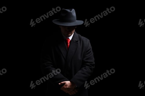 Preview: Man wearing stylish hat on black background