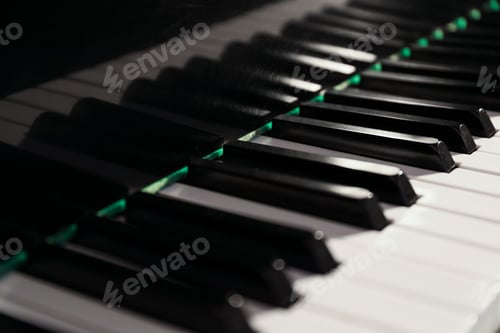 Preview: Closeup view of piano keys. Musical instrument