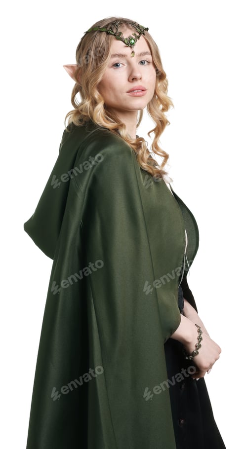 Preview: Beautiful girl dressed as elf on white background