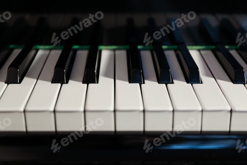 Preview: Closeup view of piano keys. Musical instrument