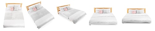 Preview: Large bed with bed linens isolated on white, set